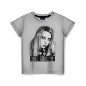 Детская футболка 3D с принтом BILLIE EILISH в Новосибирске, 100% гипоаллергенный полиэфир | прямой крой, круглый вырез горловины, длина до линии бедер, чуть спущенное плечо, ткань немного тянется | ayelish | bad guy | bellyache | bilie eilish | bilie elish | billie | billie eilish | eilish | electronic | elish | music | били айлиш | билли айлиш | эйлиш | элиш