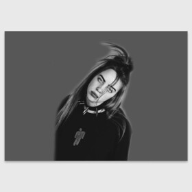 Поздравительная открытка с принтом BILLIE EILISH в Новосибирске, 100% бумага | плотность бумаги 280 г/м2, матовая, на обратной стороне линовка и место для марки
 | ayelish | bad guy | bellyache | bilie eilish | bilie elish | billie | billie eilish | eilish | electronic | elish | music | били айлиш | билли айлиш | эйлиш | элиш