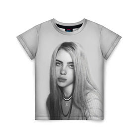 Детская футболка 3D с принтом BILLIE EILISH в Новосибирске, 100% гипоаллергенный полиэфир | прямой крой, круглый вырез горловины, длина до линии бедер, чуть спущенное плечо, ткань немного тянется | ayelish | bad guy | bellyache | bilie eilish | bilie elish | billie | billie eilish | eilish | electronic | elish | music | били айлиш | билли айлиш | эйлиш | элиш