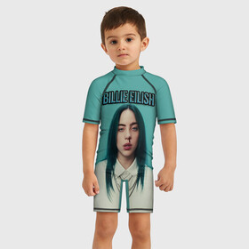 Детский купальный костюм 3D с принтом BILLIE EILISH в Новосибирске, Полиэстер 85%, Спандекс 15% | застежка на молнии на спине | ayelish | bad guy | bellyache | bilie eilish | bilie elish | billie | billie eilish | eilish | electronic | elish | music | били айлиш | билли айлиш | эйлиш | элиш