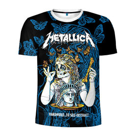 Мужская футболка 3D спортивная с принтом Metallica в Новосибирске, 100% полиэстер с улучшенными характеристиками | приталенный силуэт, круглая горловина, широкие плечи, сужается к линии бедра | american | bone | butterflies | death | fly | girl | head | james hetfield | kirk hammett | metal band | metallica | music | plate | rock | skull | statue of liberty | американская | бабочки | голова | девушка | держит | кость | кушает | летают | металлик