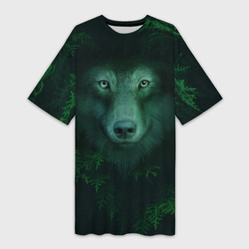 Платье-футболка 3D с принтом Сибирь. Лесной волк в Новосибирске,  |  | safesibiria | siberia | алтай | волк | дикий | елки | ель | лес | охота | сибирь | сибирь горит | сибирьгорит | спаситесибирь | тайга | шерегеш | экология