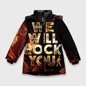 Зимняя куртка для девочек 3D с принтом We Will Rock You в Новосибирске, ткань верха — 100% полиэстер; подклад — 100% полиэстер, утеплитель — 100% полиэстер. | длина ниже бедра, удлиненная спинка, воротник стойка и отстегивающийся капюшон. Есть боковые карманы с листочкой на кнопках, утяжки по низу изделия и внутренний карман на молнии. 

Предусмотрены светоотражающий принт на спинке, радужный светоотражающий элемент на пуллере молнии и на резинке для утяжки. | bohemian | brian | freddie | john | mercury | must go on | queen | rhapsody | roger | taylor | the miracle | the show | богемская | рапсодия | роджер тейлор | фредди меркьюри