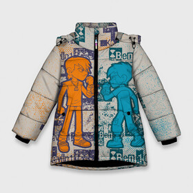 Зимняя куртка для девочек 3D с принтом Ben 10 and Kevin 11 в Новосибирске, ткань верха — 100% полиэстер; подклад — 100% полиэстер, утеплитель — 100% полиэстер. | длина ниже бедра, удлиненная спинка, воротник стойка и отстегивающийся капюшон. Есть боковые карманы с листочкой на кнопках, утяжки по низу изделия и внутренний карман на молнии. 

Предусмотрены светоотражающий принт на спинке, радужный светоотражающий элемент на пуллере молнии и на резинке для утяжки. | ben ten | ben10 | go hero | hero time | kevin 11 | omnitrix | tennison | бен тен | бен10 | кевин 11 | омнитрикс | теннисон