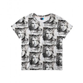Детская футболка 3D с принтом Kurt Cobain в Новосибирске, 100% гипоаллергенный полиэфир | прямой крой, круглый вырез горловины, длина до линии бедер, чуть спущенное плечо, ткань немного тянется | Тематика изображения на принте: 
