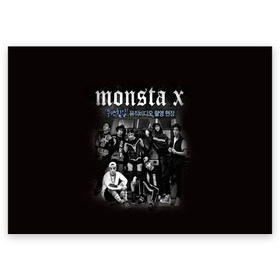 Поздравительная открытка с принтом Monsta X в Новосибирске, 100% бумага | плотность бумаги 280 г/м2, матовая, на обратной стороне линовка и место для марки
 | dramarama | edm | hyungwon | idol | im | j pop | jooheon | k pop | kihyun | kpop | minhyuk | mv | shownu | the code | wonho | вонхо | монста х | хип хоп