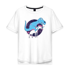 Мужская футболка хлопок Oversize с принтом Рекс и Единорог в Новосибирске, 100% хлопок | свободный крой, круглый ворот, “спинка” длиннее передней части | rex | t rex | trex | unicorn | дино | динозавр | единорог | рекс | т рекс | ти рекс