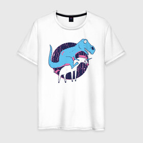 Мужская футболка хлопок с принтом Рекс и Единорог в Новосибирске, 100% хлопок | прямой крой, круглый вырез горловины, длина до линии бедер, слегка спущенное плечо. | rex | t rex | trex | unicorn | дино | динозавр | единорог | рекс | т рекс | ти рекс