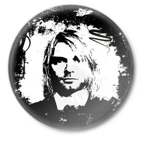 Значок с принтом Kurt Cobain в Новосибирске,  металл | круглая форма, металлическая застежка в виде булавки | bleach | blew | cobain | dave | geffen | hormoaning | in utero | incesticide | krist | kurt | nevermind | nirvana | novoselic | rock | vevo | геффен | курт кобейн | нирвана | рок