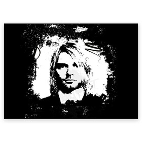 Поздравительная открытка с принтом Kurt Cobain в Новосибирске, 100% бумага | плотность бумаги 280 г/м2, матовая, на обратной стороне линовка и место для марки
 | bleach | blew | cobain | dave | geffen | hormoaning | in utero | incesticide | krist | kurt | nevermind | nirvana | novoselic | rock | vevo | геффен | курт кобейн | нирвана | рок