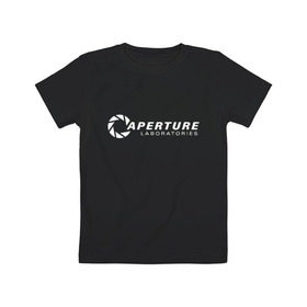 Детская футболка хлопок с принтом Aperture laboratorie в Новосибирске, 100% хлопок | круглый вырез горловины, полуприлегающий силуэт, длина до линии бедер | aperture | chell | half life | головоломка | испытуемый | портал | телепорт | челл