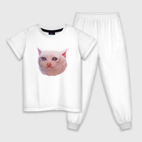 Детская пижама хлопок с принтом Плачущий кот в Новосибирске, 100% хлопок |  брюки и футболка прямого кроя, без карманов, на брюках мягкая резинка на поясе и по низу штанин
 | cat | crying | meme | кот | мем | плачущий