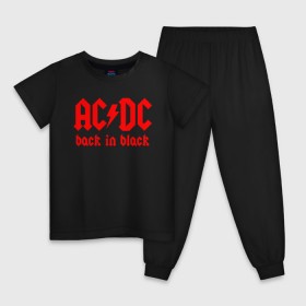 Детская пижама хлопок с принтом AC/DC BACK IN BLACK в Новосибирске, 100% хлопок |  брюки и футболка прямого кроя, без карманов, на брюках мягкая резинка на поясе и по низу штанин
 | Тематика изображения на принте: ac dc | acdc | ас дс | асдс