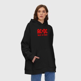 Худи SuperOversize хлопок с принтом AC/DC BACK IN BLACK в Новосибирске, 70% хлопок, 30% полиэстер, мягкий начес внутри | карман-кенгуру, эластичная резинка на манжетах и по нижней кромке, двухслойный капюшон
 | ac dc | acdc | ас дс | асдс