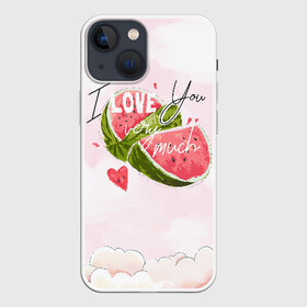 Чехол для iPhone 13 mini с принтом I love you very much в Новосибирске,  |  | арбуз | ваниль | влюбленные | лето | люблю тебя | любовь | сердечко | сердце | я люблю