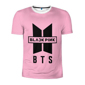 Мужская футболка 3D спортивная с принтом BTS and BLACKPINK в Новосибирске, 100% полиэстер с улучшенными характеристиками | приталенный силуэт, круглая горловина, широкие плечи, сужается к линии бедра | bangtan boys | black | blackpink | bt21 | bts | k pop | pink | rose | блек пинк | блекпинк | блэк пинк | блэкпинк | бтс