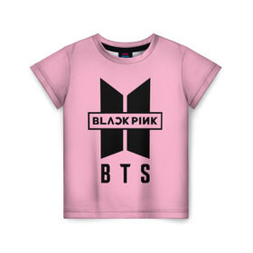 Детская футболка 3D с принтом BTS and BLACKPINK в Новосибирске, 100% гипоаллергенный полиэфир | прямой крой, круглый вырез горловины, длина до линии бедер, чуть спущенное плечо, ткань немного тянется | bangtan boys | black | blackpink | bt21 | bts | k pop | pink | rose | блек пинк | блекпинк | блэк пинк | блэкпинк | бтс