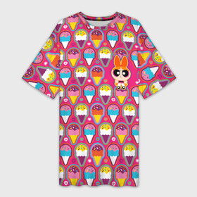 Платье-футболка 3D с принтом Blossom. Ice cream в Новосибирске,  |  | powerpuff girl | ppg | бабблс | баттеркап | блоссом | крошки | крутые девчонки | лютик | пестик | пузырек | супер крошки | супергерой | таунсвиль | цветик
