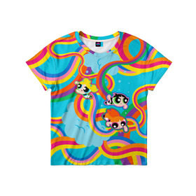 Детская футболка 3D с принтом Rainbow. Powerpuff girls в Новосибирске, 100% гипоаллергенный полиэфир | прямой крой, круглый вырез горловины, длина до линии бедер, чуть спущенное плечо, ткань немного тянется | powerpuff girls | ppg | бабблс | баттеркап | блоссом | крошки | крутые девчонки | лютик | пестик | пузырек | супер крошки | супергерой | таунсвиль | цветик