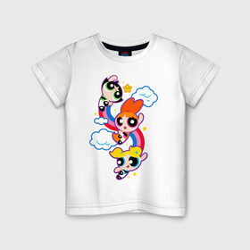 Детская футболка хлопок с принтом Bubbles, Blossom, Buttercup в Новосибирске, 100% хлопок | круглый вырез горловины, полуприлегающий силуэт, длина до линии бедер | powerpuff girls | ppg | бабблс | баттеркап | блоссом | крошки | крутые девчонки | лютик | пестик | пузырек | супер крошки | супергерой | таунсвиль | цветик