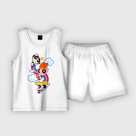 Детская пижама с шортами хлопок с принтом Bubbles, Blossom, Buttercup в Новосибирске,  |  | powerpuff girls | ppg | бабблс | баттеркап | блоссом | крошки | крутые девчонки | лютик | пестик | пузырек | супер крошки | супергерой | таунсвиль | цветик