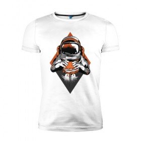 Мужская футболка премиум с принтом Космонавт в Новосибирске, 92% хлопок, 8% лайкра | приталенный силуэт, круглый вырез ворота, длина до линии бедра, короткий рукав | astronaut | cosmonaut | nasa | астронавт | бургер | в космосе | еда | космонавт | космос | наса