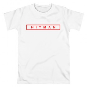 Мужская футболка хлопок с принтом HITMAN в Новосибирске, 100% хлопок | прямой крой, круглый вырез горловины, длина до линии бедер, слегка спущенное плечо. | 
