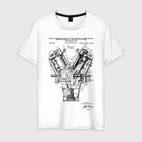 Мужская футболка хлопок с принтом Motor в Новосибирске, 100% хлопок | прямой крой, круглый вырез горловины, длина до линии бедер, слегка спущенное плечо. | ford | patent | авто | автомобиль | водитель | идея | история | мотор | патент | разработка | техника | трансмиссия | форд | чертеж | чертежи
