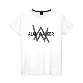Женская футболка хлопок с принтом ALAN WALKER в Новосибирске, 100% хлопок | прямой крой, круглый вырез горловины, длина до линии бедер, слегка спущенное плечо | alan walker | dj | dj walkzz | faded | music | алан уокер | диджей | дип хаус | клубная | клубняк | музыка | электро хаус