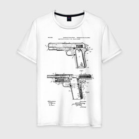 Мужская футболка хлопок с принтом Пистолет в Новосибирске, 100% хлопок | прямой крой, круглый вырез горловины, длина до линии бедер, слегка спущенное плечо. | patent | армия | идея | история | оружие | патент | пистолет | разработка | чертеж | чертежи