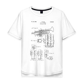 Мужская футболка хлопок Oversize с принтом Musical instrument в Новосибирске, 100% хлопок | свободный крой, круглый ворот, “спинка” длиннее передней части | patent | звук | идея | история | музыка | патент | разработка | труба | трубач | чертеж | чертежи