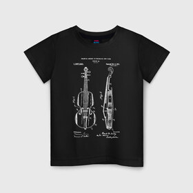 Детская футболка хлопок с принтом Violin в Новосибирске, 100% хлопок | круглый вырез горловины, полуприлегающий силуэт, длина до линии бедер | Тематика изображения на принте: patent | звук | идея | история | музыка | патент | разработка | скрипка | чертеж | чертежи