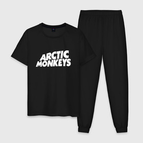 Мужская пижама хлопок с принтом AM в Новосибирске, 100% хлопок | брюки и футболка прямого кроя, без карманов, на брюках мягкая резинка на поясе и по низу штанин
 | alex turner | arctic monkeys | алекс тёрнер | арктик монкейс | арктические обезьяны