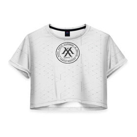 Женская футболка Cropp-top с принтом monsta x в Новосибирске, 100% полиэстер | круглая горловина, длина футболки до линии талии, рукава с отворотами | monsta x