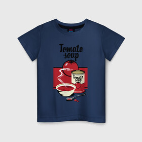 Детская футболка хлопок с принтом Томатный суп в Новосибирске, 100% хлопок | круглый вырез горловины, полуприлегающий силуэт, длина до линии бедер | flat | food | poster | retro | soup | spoon | steam | tomato | еда | ложка | пар | плакат | помидор | ретро | суп | тарелка