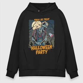 Мужское худи Oversize хлопок с принтом Halloween party в Новосибирске, френч-терри — 70% хлопок, 30% полиэстер. Мягкий теплый начес внутри —100% хлопок | боковые карманы, эластичные манжеты и нижняя кромка, капюшон на магнитной кнопке | axe | bat | blood | cross | halloween | horror | jaw | moon | night | party | skeleton | tomb | tree | view | zombie | вечеринка | гробница | дерево | крест | кровь | летучая мышь | луна | ночь | скелет | топор | хэллоуин