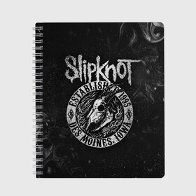 Тетрадь с принтом Slipknot в Новосибирске, 100% бумага | 48 листов, плотность листов — 60 г/м2, плотность картонной обложки — 250 г/м2. Листы скреплены сбоку удобной пружинной спиралью. Уголки страниц и обложки скругленные. Цвет линий — светло-серый
 | Тематика изображения на принте: slipknot | we are not your kind | альтернативный метал | грув метал | метал | музыка | ню метал | слипнот