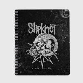 Тетрадь с принтом Slipknot в Новосибирске, 100% бумага | 48 листов, плотность листов — 60 г/м2, плотность картонной обложки — 250 г/м2. Листы скреплены сбоку удобной пружинной спиралью. Уголки страниц и обложки скругленные. Цвет линий — светло-серый
 | Тематика изображения на принте: slipknot | we are not your kind | альтернативный метал | грув метал | метал | музыка | ню метал | слипнот