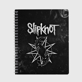 Тетрадь с принтом Slipknot в Новосибирске, 100% бумага | 48 листов, плотность листов — 60 г/м2, плотность картонной обложки — 250 г/м2. Листы скреплены сбоку удобной пружинной спиралью. Уголки страниц и обложки скругленные. Цвет линий — светло-серый
 | Тематика изображения на принте: slipknot | we are not your kind | альтернативный метал | грув метал | метал | музыка | ню метал | слипнот