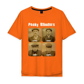 Мужская футболка хлопок Oversize с принтом Peaky Blinders в Новосибирске, 100% хлопок | свободный крой, круглый ворот, “спинка” длиннее передней части | peaky blinders | острые козырьки | сериал