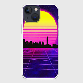 Чехол для iPhone 13 mini с принтом ГОРОД В НЕОНЕ в Новосибирске,  |  | bright | colorful | cool | disco | music | music lover | retro | speaker | tape recorder | technique | vintage | винтаж | динамик | диско | магнитофон | меломан | музыка | неон | разноцветный | ретро | техника