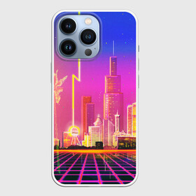 Чехол для iPhone 13 Pro с принтом КИБЕР ГОРОД в Новосибирске,  |  | bright | colorful | cool | disco | music | music lover | retro | speaker | tape recorder | technique | vintage | винтаж | динамик | диско | магнитофон | меломан | музыка | неон | разноцветный | ретро | техника