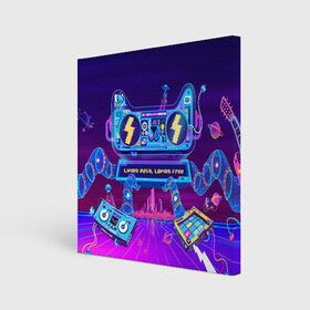 Холст квадратный с принтом RETRO ROBOT CAT в Новосибирске, 100% ПВХ |  | bright | colorful | cool | disco | music | music lover | retro | speaker | tape recorder | technique | vintage | винтаж | динамик | диско | магнитофон | меломан | музыка | неон | разноцветный | ретро | техника