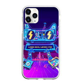 Чехол для iPhone 11 Pro матовый с принтом RETRO ROBOT CAT в Новосибирске, Силикон |  | bright | colorful | cool | disco | music | music lover | retro | speaker | tape recorder | technique | vintage | винтаж | динамик | диско | магнитофон | меломан | музыка | неон | разноцветный | ретро | техника