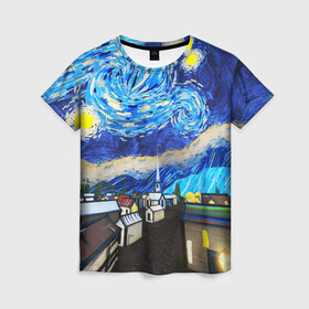 Женская футболка 3D с принтом ВАНГОГ в Новосибирске, 100% полиэфир ( синтетическое хлопкоподобное полотно) | прямой крой, круглый вырез горловины, длина до линии бедер | art | impressionism | night | painting | planets | sky | stars | style | van gogh | waves | ван гог | вихрь | волны | живопись | звезды | импрессионизм | искусство | краски | небо | ночь | рисунок | стиль