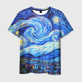 Мужская футболка 3D с принтом ВАНГОГ в Новосибирске, 100% полиэфир | прямой крой, круглый вырез горловины, длина до линии бедер | art | impressionism | night | painting | planets | sky | stars | style | van gogh | waves | ван гог | вихрь | волны | живопись | звезды | импрессионизм | искусство | краски | небо | ночь | рисунок | стиль