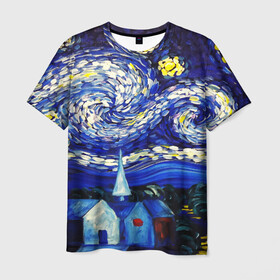 Мужская футболка 3D с принтом ЗВЕЗДНАЯ НОЧЬ в Новосибирске, 100% полиэфир | прямой крой, круглый вырез горловины, длина до линии бедер | art | impressionism | night | painting | planets | sky | stars | style | van gogh | waves | ван гог | вихрь | волны | живопись | звезды | импрессионизм | искусство | краски | небо | ночь | рисунок | стиль