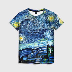 Женская футболка 3D с принтом ВАНГОГ в Новосибирске, 100% полиэфир ( синтетическое хлопкоподобное полотно) | прямой крой, круглый вырез горловины, длина до линии бедер | art | impressionism | night | painting | planets | sky | stars | style | van gogh | waves | ван гог | вихрь | волны | живопись | звезды | импрессионизм | искусство | краски | небо | ночь | рисунок | стиль