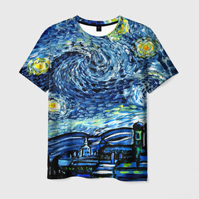 Мужская футболка 3D с принтом ВАНГОГ в Новосибирске, 100% полиэфир | прямой крой, круглый вырез горловины, длина до линии бедер | art | impressionism | night | painting | planets | sky | stars | style | van gogh | waves | ван гог | вихрь | волны | живопись | звезды | импрессионизм | искусство | краски | небо | ночь | рисунок | стиль