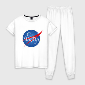 Женская пижама хлопок с принтом Имя в стиле NASA в Новосибирске, 100% хлопок | брюки и футболка прямого кроя, без карманов, на брюках мягкая резинка на поясе и по низу штанин | заказать имя | имена | именные футболки | имя | конструктор имён | меня зовут | редактировать имя | футболки с именами | футболки с текстом